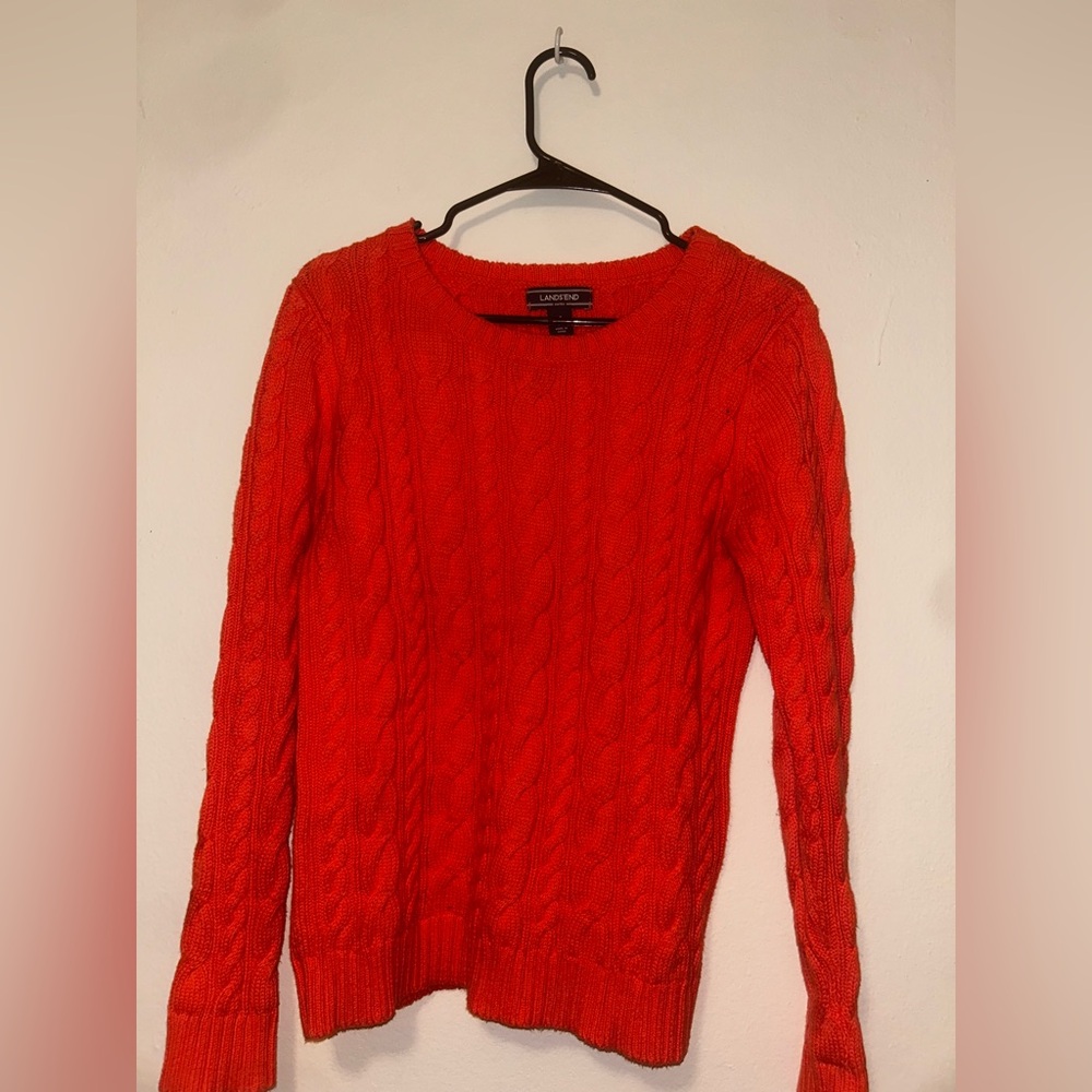 Lands' End Women's Vibrant Red Cable Knit Sweater
